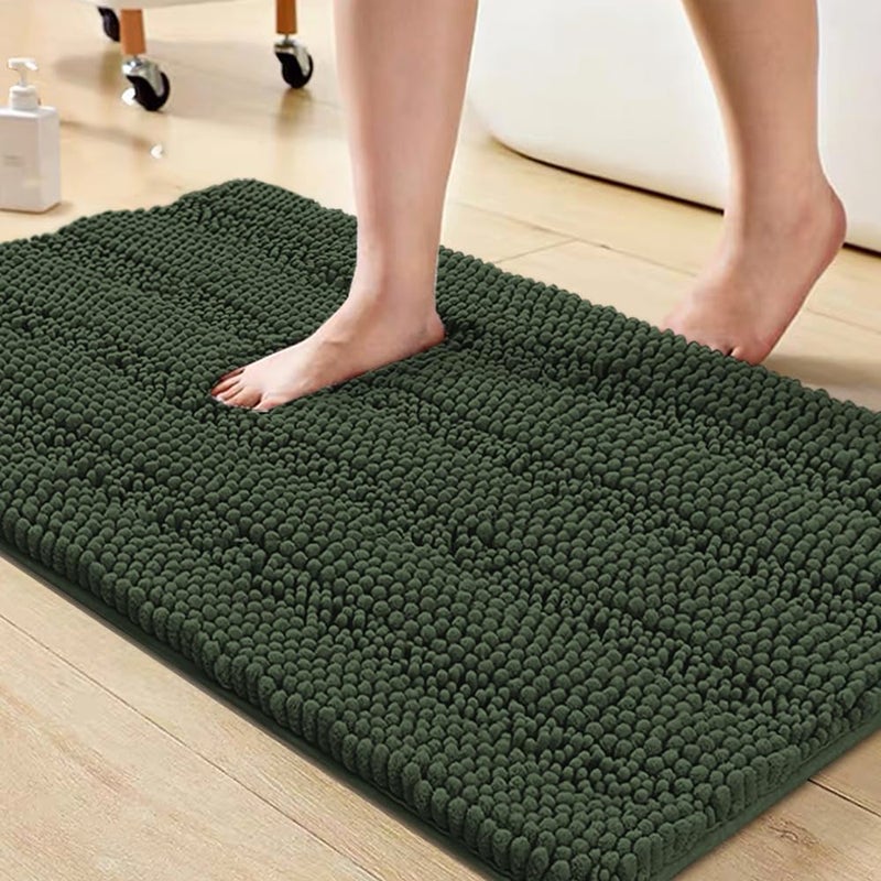 Turquoize Bathroom Rugs Shaggy Chenille Bath Rug Non Slip Thick Shaggy Bath Mats for Bathroom Chenille 1Piece Bath Mat Set Soft Super Absorbent Shower Rug Washable Mats 20x32 Bronze Green - Image 2
