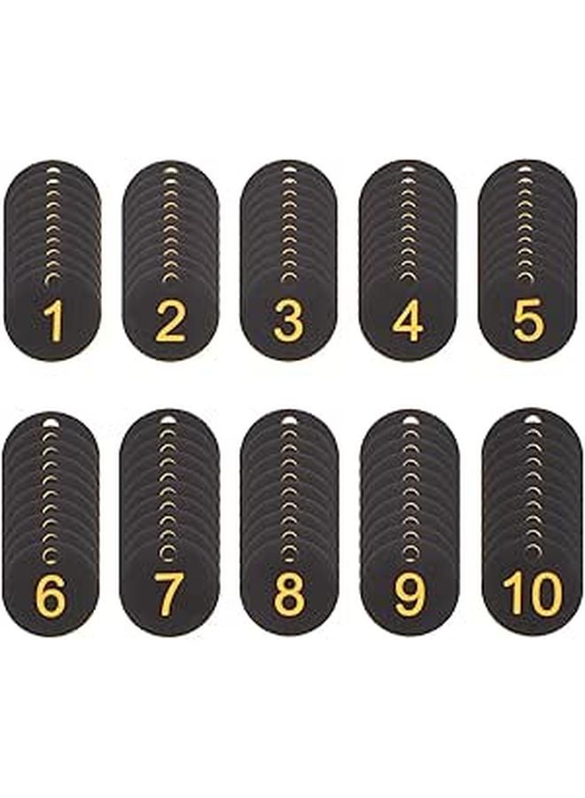 Numbered Plastic Key Tags 1 100 Black Yellow Round Locker Labels for Keychain Identification Office Storage Use - Image 1
