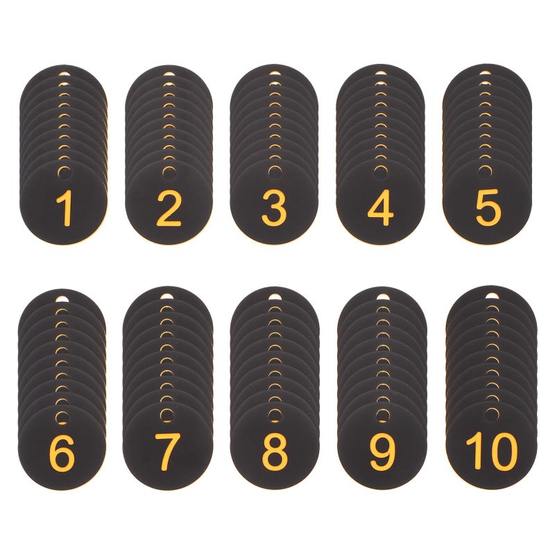 Numbered Plastic Key Tags 1 100 Black Yellow Round Locker Labels for Keychain Identification Office Storage Use - Image 2