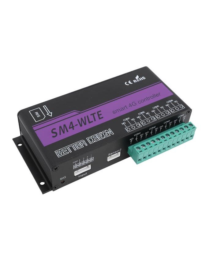 4G 4 Channel Remote Switch Controller APP WEB SMS Relay Control Box for Temperature Humidity Power Failure Alarm