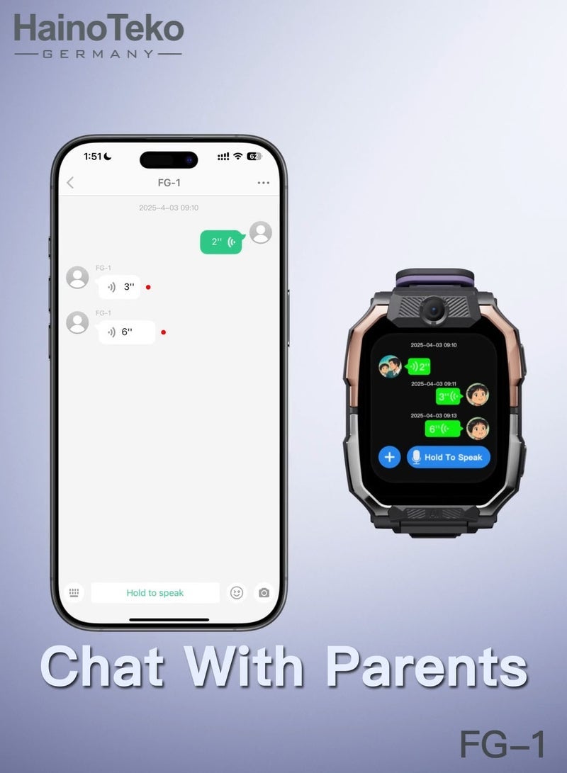 Haino Teko Haino Teko FG-1 Kids’ 5G Smart Watch with SIM Card Support – Dual Front & Back Cameras – Real-Time GPS Tracking, Voice & Video Calling – Durable Black Design with Interactive Learning & Safety Features – Perfect for Kids’ Communication and Entertainment - Image 5