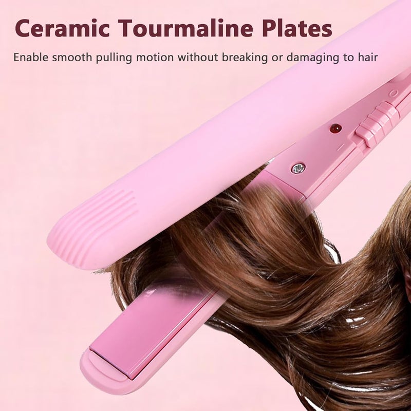 Filfeel Travel Hair Straightener, 4 Colors 2 in 1 Mini Hair Straightener Ceramic Tourmaline Plate Beauty Flat Iron Curling Iron Heating (Pink) - Image 5