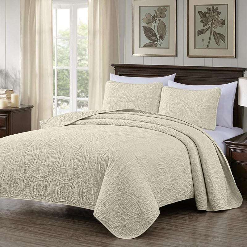 Chezmoi Collection Chezmoi Collection Austin 3Piece Oversized Bedspread Coverlet Set Queen Ivory 
