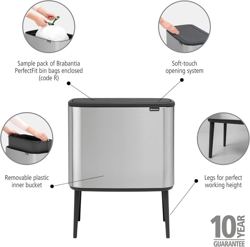 Brabantia Bo Touch Bin with Plastic Bucket, 36L - Matt Steel Fingerprint Proof - Image 2