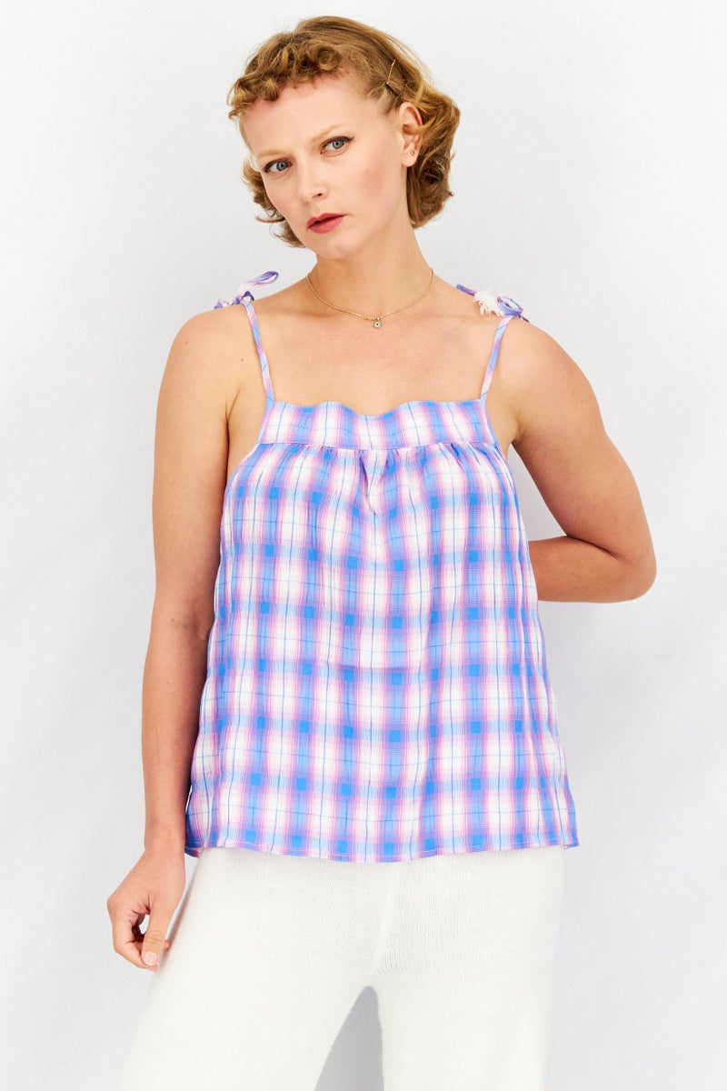 STEVE MADDEN BB Dakota by Steve Madden Women Square Neck Sleeveless Check Print Tops, Multicolor - Image 1