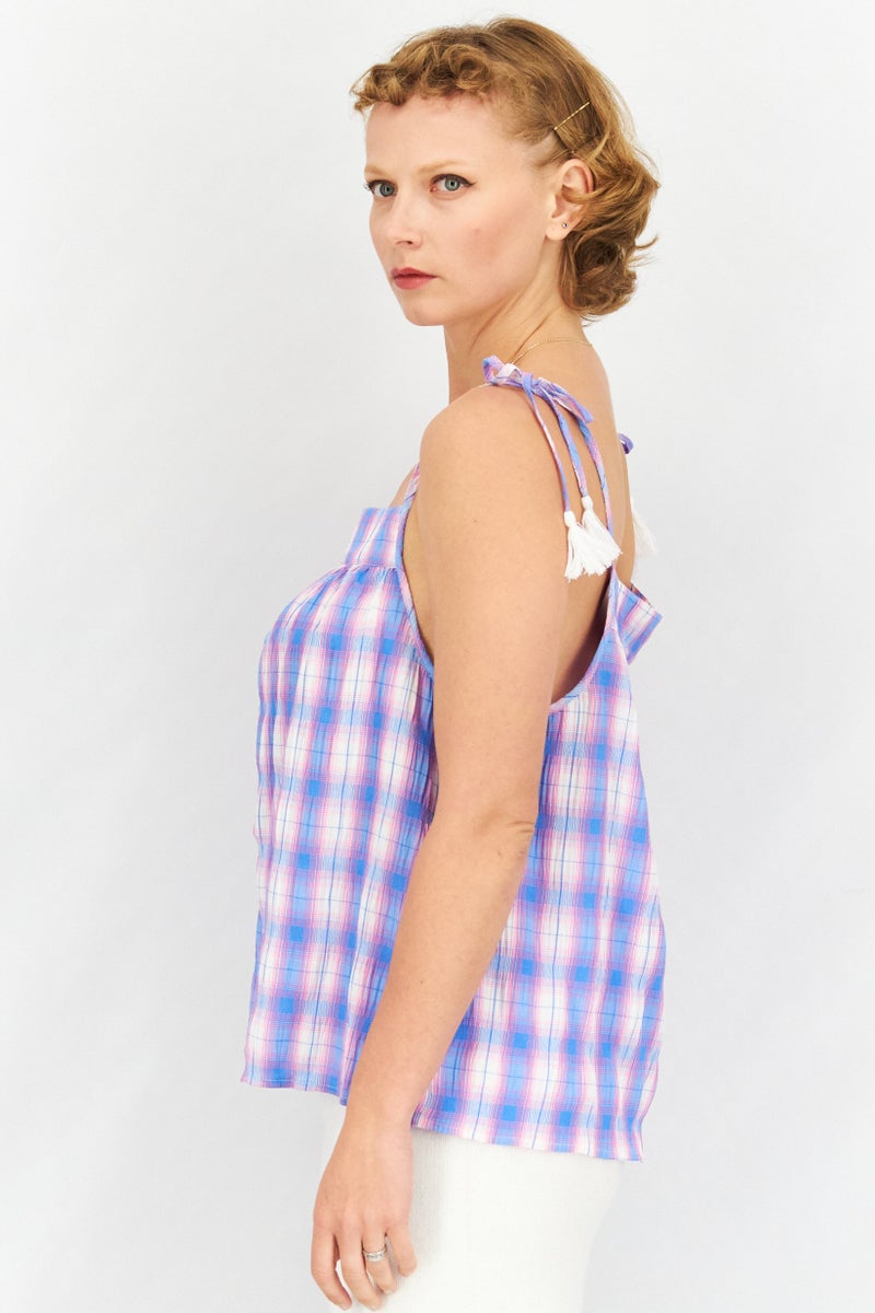 STEVE MADDEN BB Dakota by Steve Madden Women Square Neck Sleeveless Check Print Tops, Multicolor - Image 2