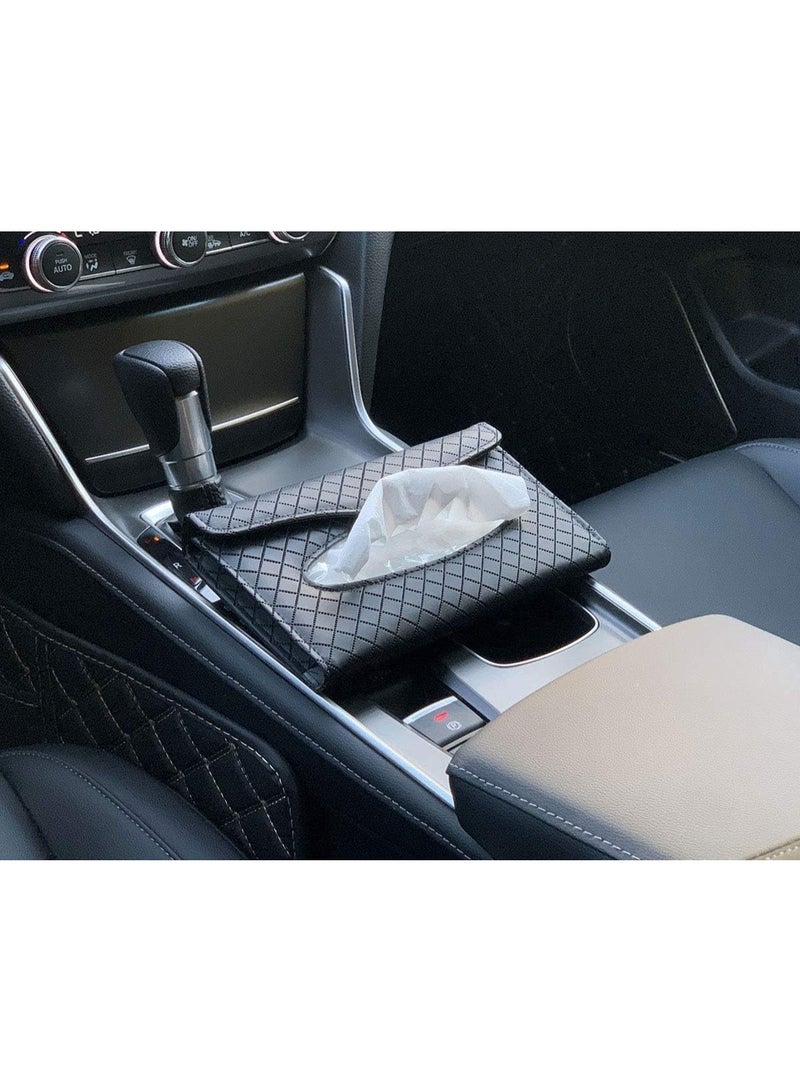 Car Tissue Holder, Sun Visor Tissue Holder, Car Visor Napkin Holder, PU Leather Backseat Tissue Case for Car/Truck (Black) - Image 2