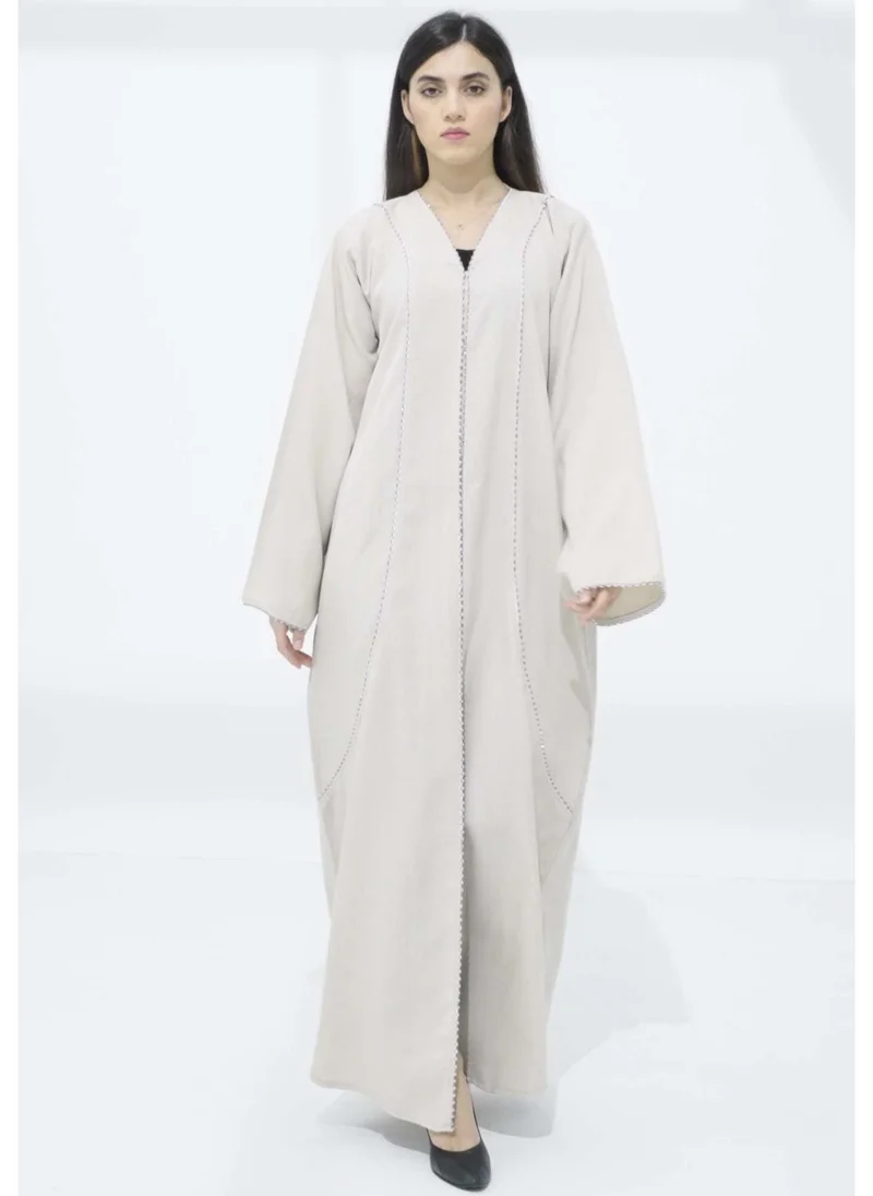 MSquare Fashion Beige V-Neck Embroidered Abaya With Matching Headscarf