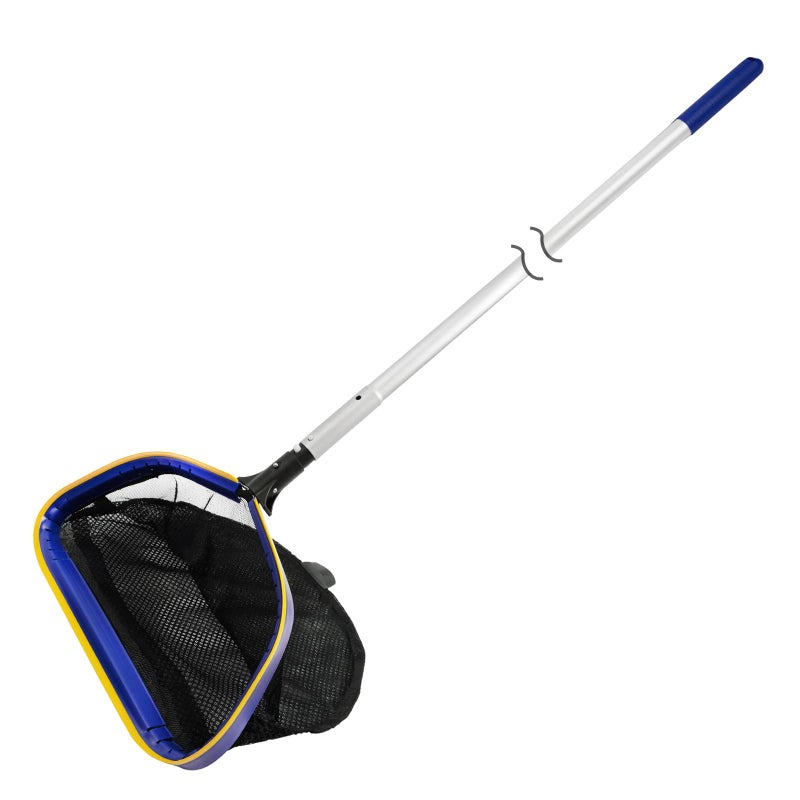 Poolvio Pool Deep Skimmer Net with 3ft - 10ft 1.0mm Thick Adjustable Aluminum Pole & Fine Mesh Bag Leaf Skimmer Rake Net for Above Ground & Inground Swimming Pools, Removes All Debris - Image 1