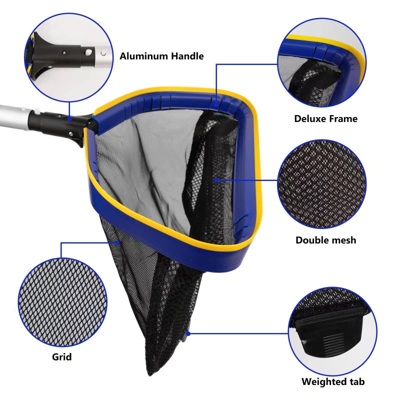 Poolvio Pool Deep Skimmer Net with 3ft - 10ft 1.0mm Thick Adjustable Aluminum Pole & Fine Mesh Bag Leaf Skimmer Rake Net for Above Ground & Inground Swimming Pools, Removes All Debris - Image 5