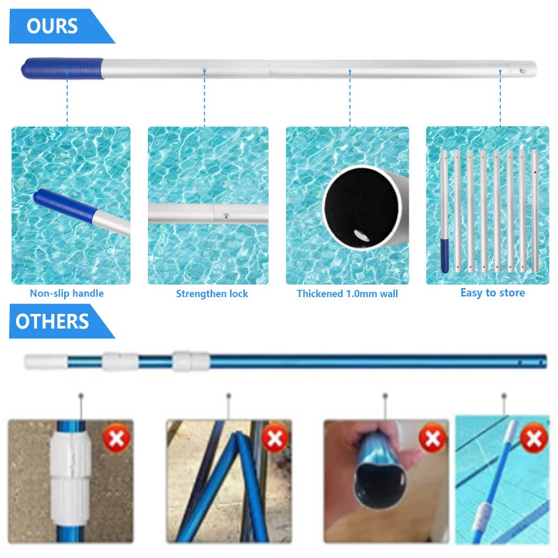 Poolvio Pool Deep Skimmer Net with 3ft - 10ft 1.0mm Thick Adjustable Aluminum Pole & Fine Mesh Bag Leaf Skimmer Rake Net for Above Ground & Inground Swimming Pools, Removes All Debris - Image 4