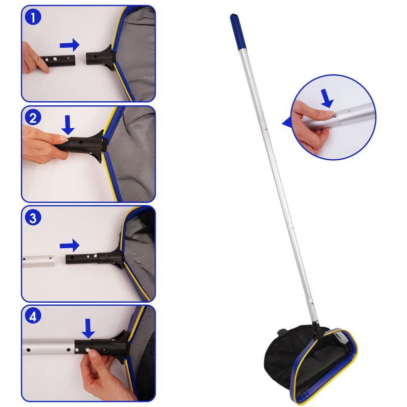 Poolvio Pool Deep Skimmer Net with 3ft - 10ft 1.0mm Thick Adjustable Aluminum Pole & Fine Mesh Bag Leaf Skimmer Rake Net for Above Ground & Inground Swimming Pools, Removes All Debris - Image 3