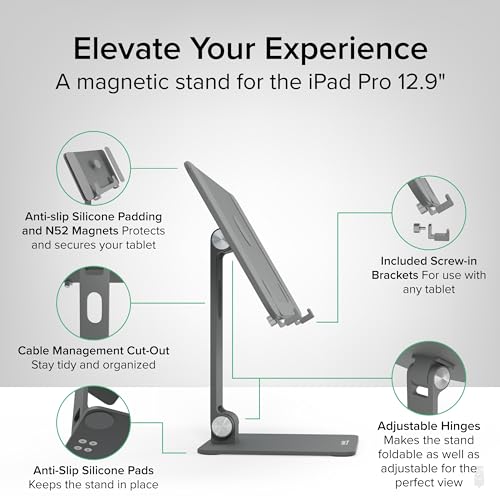 Plugable Magnetic iPad Stand for iPad Pro 12.9 (2022) – Strong Magnetic Mount, 360° Rotation, Foldable & Portable Tablet Holder (AMS-STAND13) - Image 2