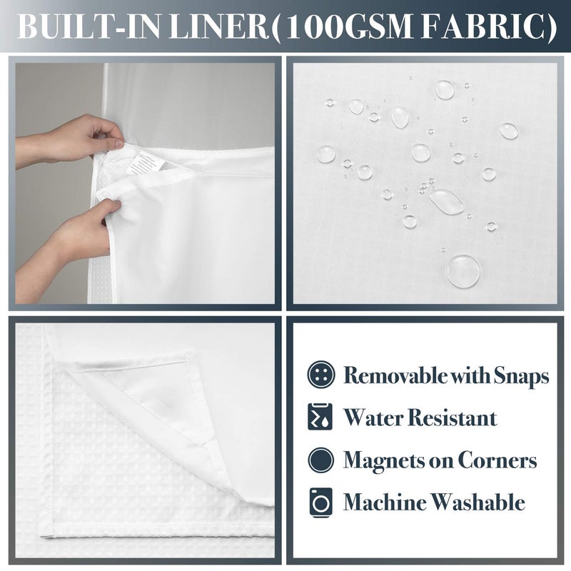 N&Y HOME Stall Waffle Shower Curtain with Snap-in Fabric Liner & Hooks Set - 54"" x 78"" Shower Stall Size  Hotel Style & Mesh Top Window  Machine Washable - 54x78  White