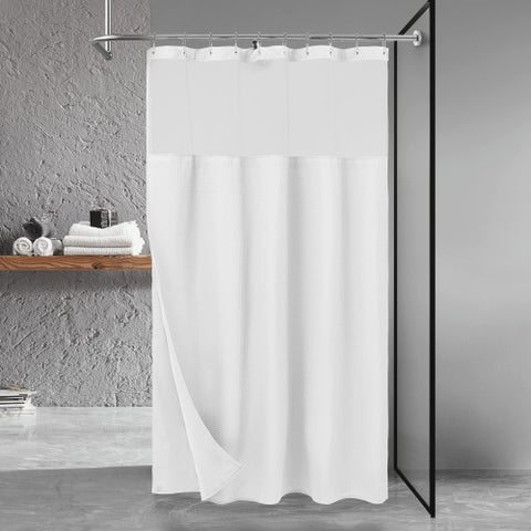 N&Y HOME Stall Waffle Shower Curtain with Snap-in Fabric Liner & Hooks Set - 54"" x 78"" Shower Stall Size  Hotel Style & Mesh Top Window  Machine Washable - 54x78  White