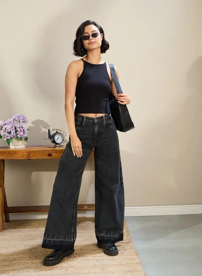 SASSAFRAS Sassafras Women Washed Low Rise Wide Leg Jeans