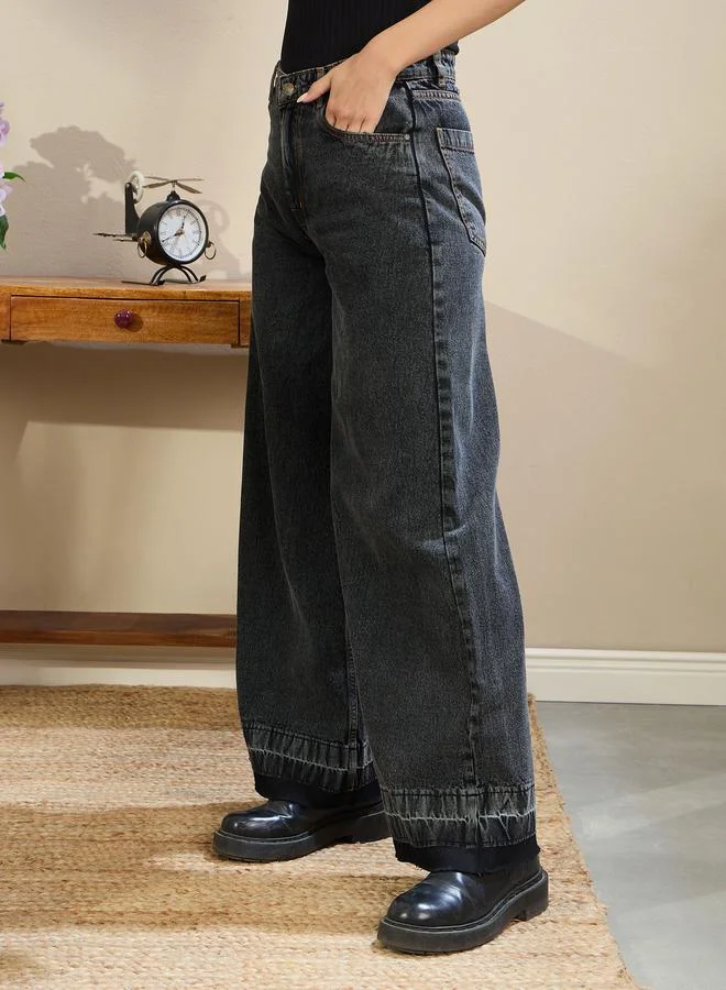 SASSAFRAS Sassafras Women Washed Low Rise Wide Leg Jeans
