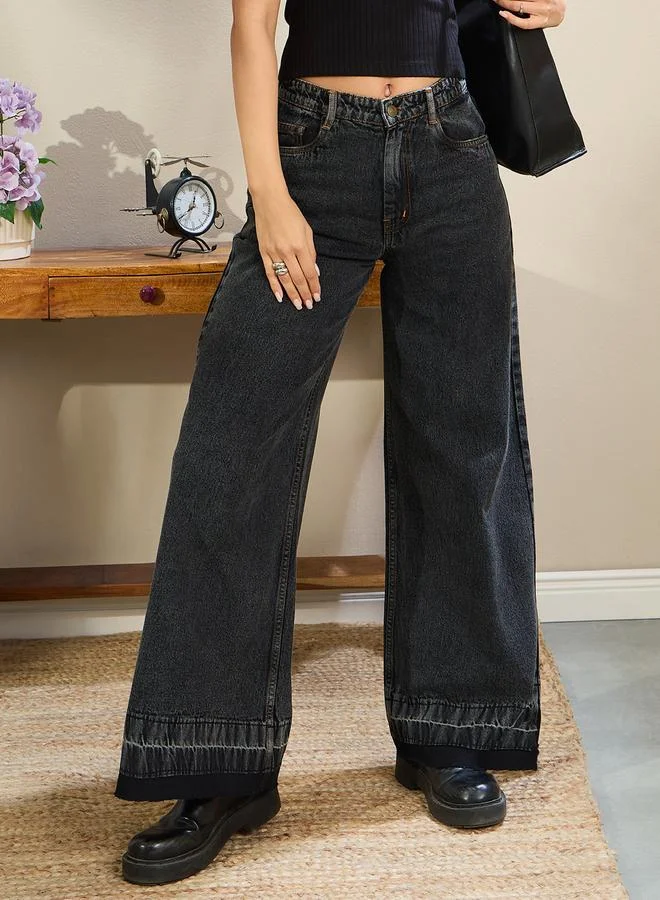 SASSAFRAS Sassafras Women Washed Low Rise Wide Leg Jeans