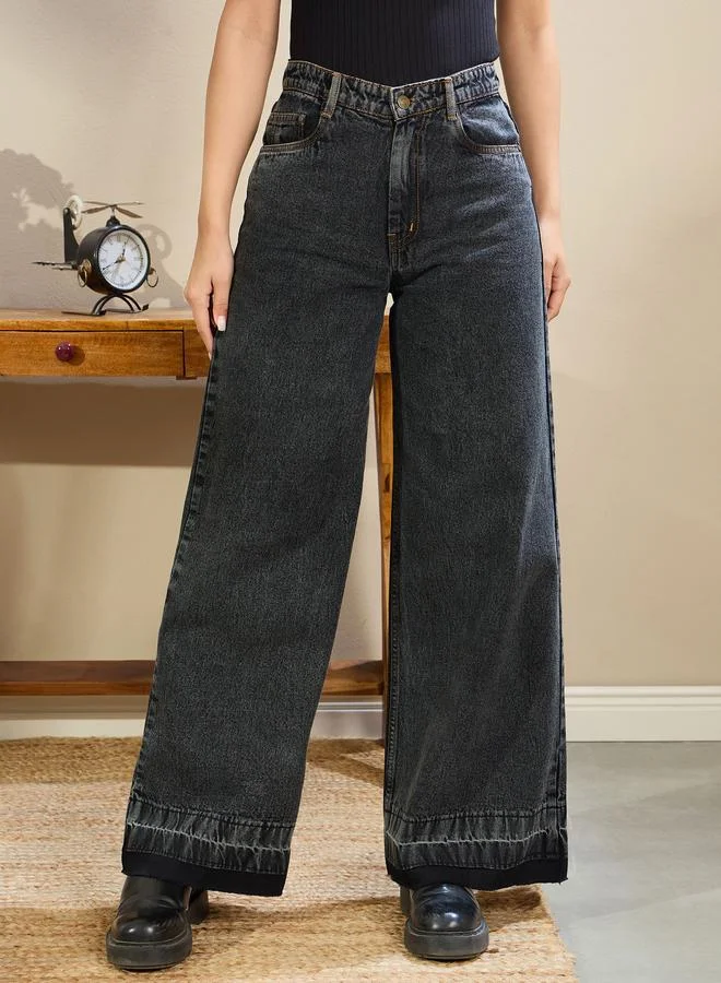 SASSAFRAS Sassafras Women Washed Low Rise Wide Leg Jeans