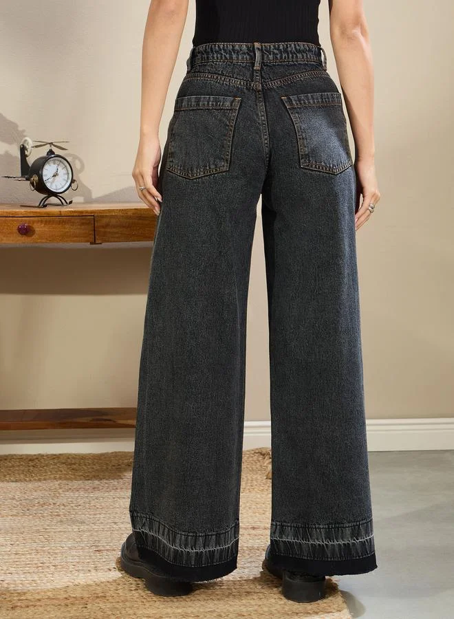 SASSAFRAS Sassafras Women Washed Low Rise Wide Leg Jeans