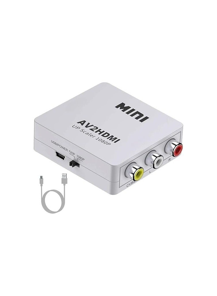 RCA to HDMI Converter – AV to HDMI Adapter with 1080P Output – Supports PS2/3/4, DVD, DTV, Projector – Includes USB Power Cable – White - Image 1