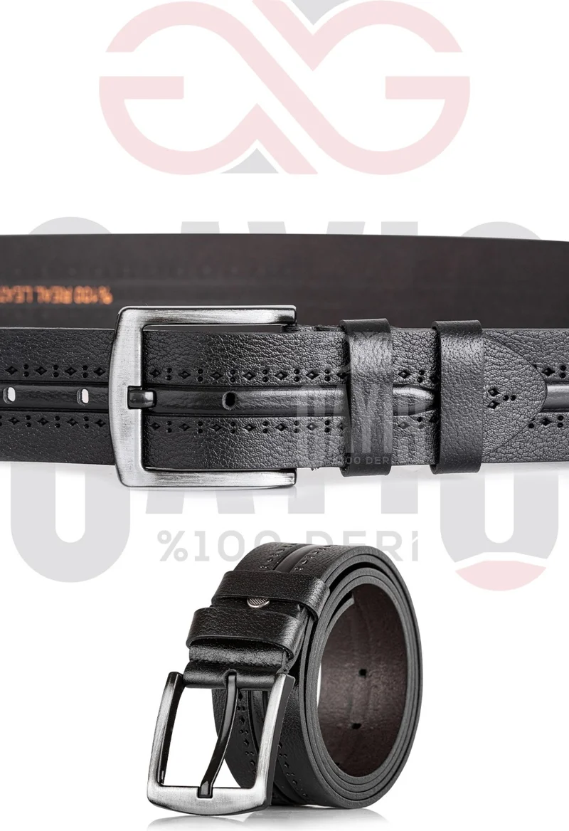 Gayış Gayish Buffalo Leather Black Patterned Men's Jeans Belt - Men's Gift Belt