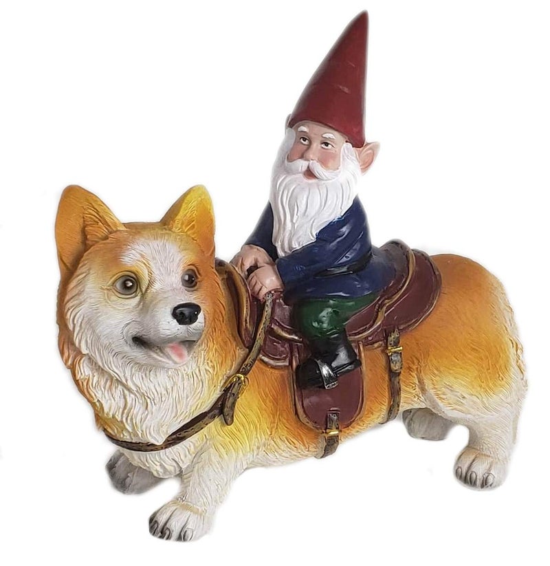 Funny Guy Mugs Garden Gnome Statue Gnome Riding a Corgi IndoorOutdoor Garden Gnome Sculpture for Patio Yard or Lawn