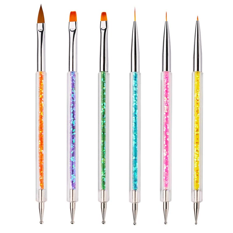 6PCS Nail Art BrushesDouble Ended Nail Liner Brush Dotting Pen Nail Art Point Drill Drawing ToolsDouble Ended Nail Art Brushe for DIY Nail Art Designs Style A