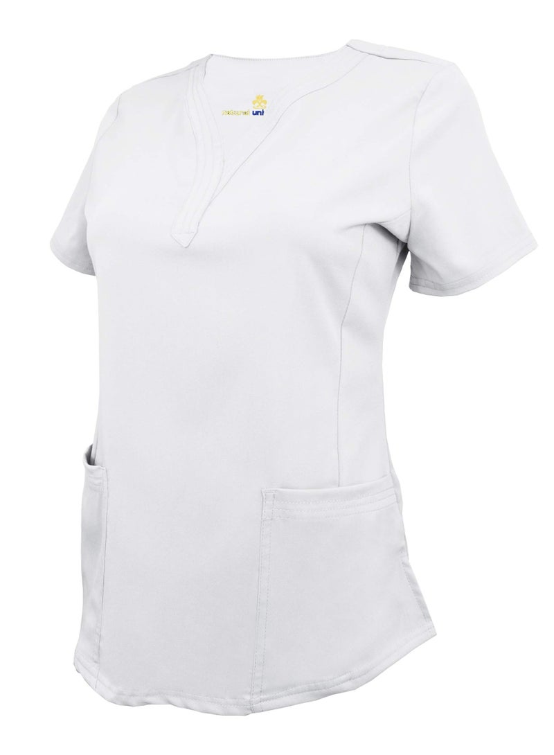 Natural Uniforms Women's Ultra Soft Y-Neck Scrub Set (White, Large) - Image 4