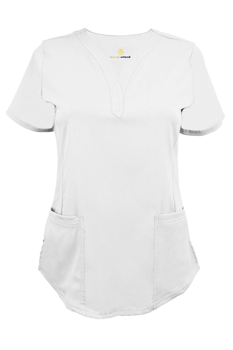 Natural Uniforms Women's Ultra Soft Y-Neck Scrub Set (White, Large) - Image 3