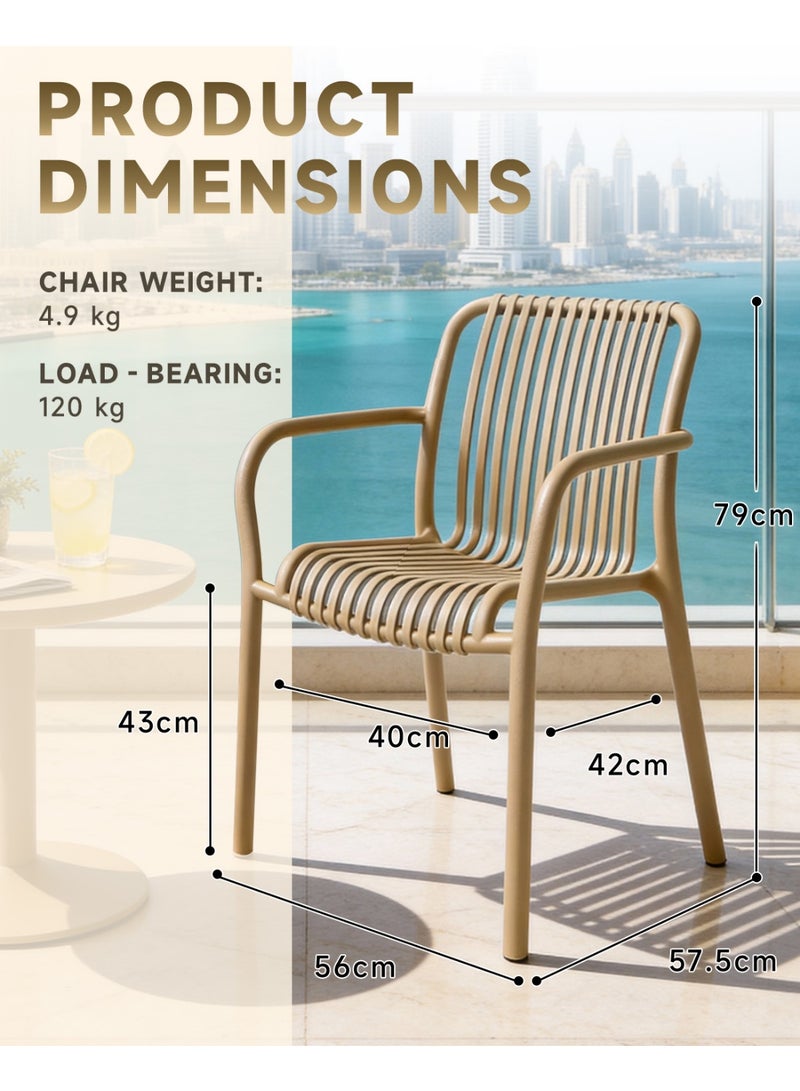 HariNorgen Resin Dining Chair, Indoor & Outdoor Armchair, Stackable Weatherproof, Fully Assembled, Sandy, 1 Piece - Image 2