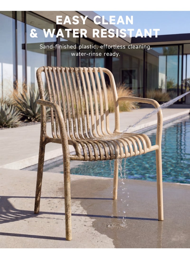 HariNorgen Resin Dining Chair, Indoor & Outdoor Armchair, Stackable Weatherproof, Fully Assembled, Sandy, 1 Piece - Image 3