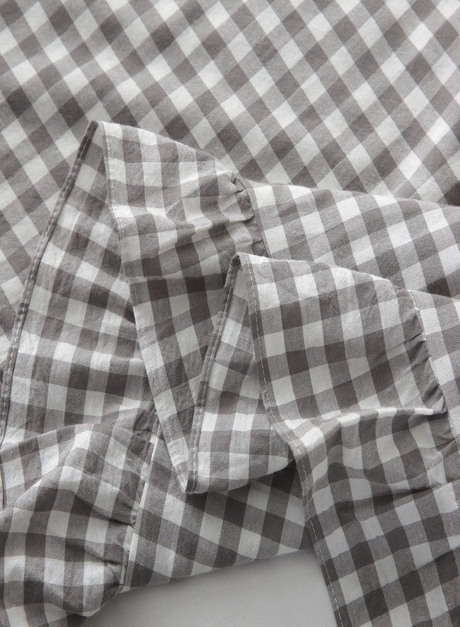 Silnuo Grey/White Plaid Ruffled Body Pillow Sham 1 Piece Washed Cotton Shabby Checkered Gingham Pillow Cover 20"x54" - Image 5