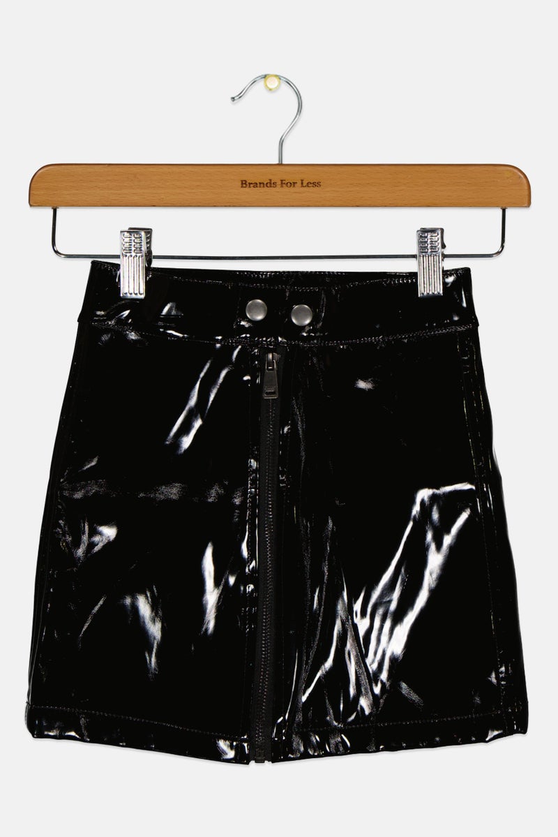 Overkids تنورة بنات أطفال جلد صناعي سادة، سوداء - Image 1