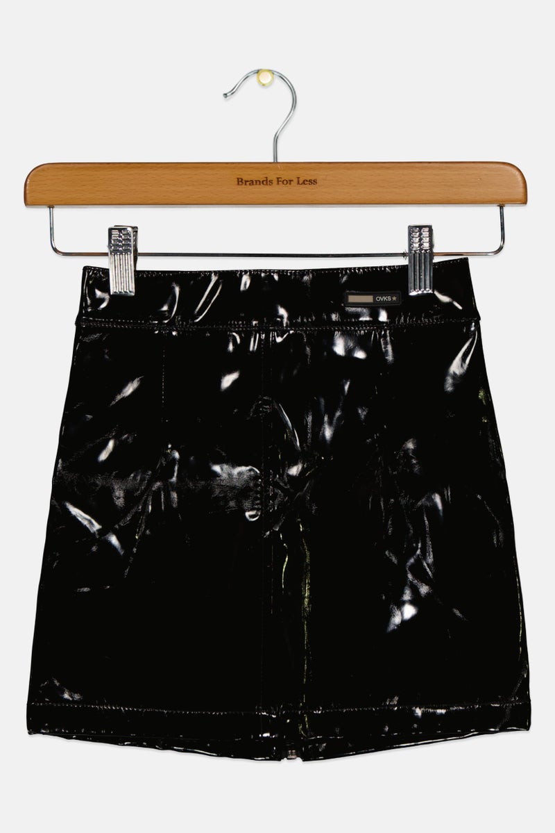 Overkids تنورة بنات أطفال جلد صناعي سادة، سوداء - Image 2