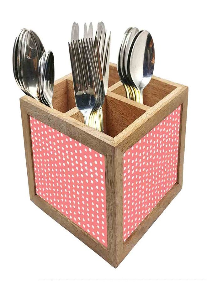 Nutcase Wooden Cutlery Stand Holder Silverware Caddy Spoons Forks Knives Organizer for Dining Table & Kitchen -Made in India-Spoons NOT Included - White Dots - Image 1