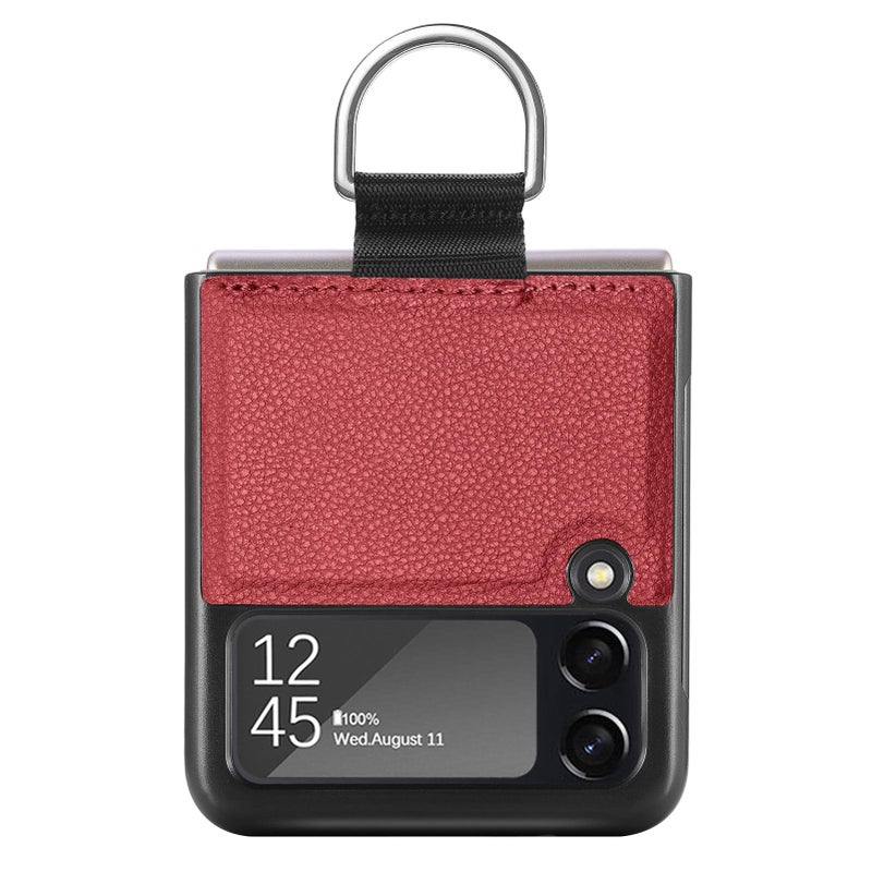 NC Samsung Galaxy Z Flip 3 5G Case Cover with Ring Holder PU Leather  Hard PC Silicone Cover Slim Thin Shockproof Protector NonSlip Durable Matte Phone Cases for Samsung Z Flip 3 Red