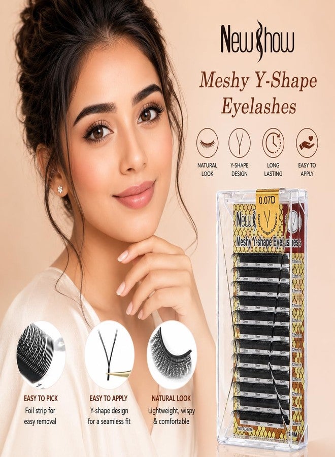 Meshy Y-Shape Eyelash Extensions 0.07D Curl | (12 mm) Professional Premade YY Lashes | Soft Matte Black Individual Lash Extensions | Lightweight Volume & Classic Lash Tray for Salon & Home DIY Use - Image 3