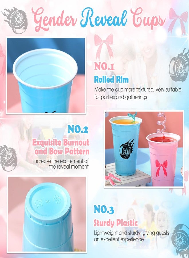 Jingmore 24 Set 16 oz Plastic Cups with Straws, Disposable Party Cups for Birthday Party Theme Parties Beverage Drink Tableware Supplies(Burnouts or Bows) - Image 4