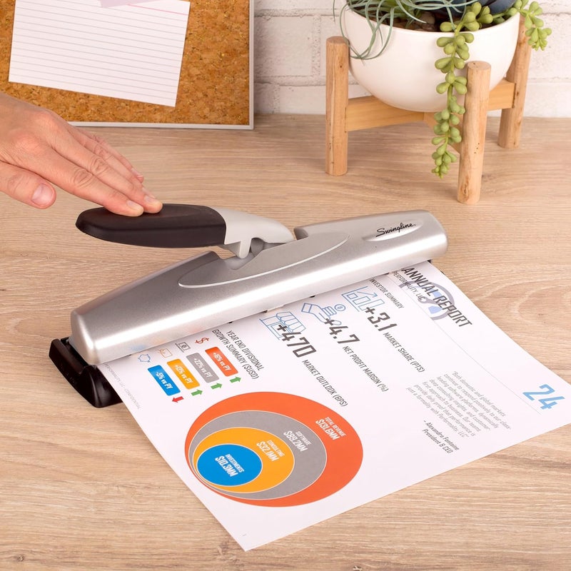 Swing Line Hole Punch, Desktop Hole Puncher, 12 Sheet Punch Capacity, 2-3 Holes, Adjustable, LightTouch, Black/Silver (74026) - Image 3