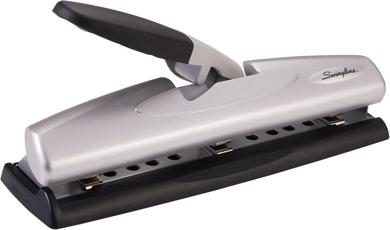 Swing Line Hole Punch, Desktop Hole Puncher, 12 Sheet Punch Capacity, 2-3 Holes, Adjustable, LightTouch, Black/Silver (74026) - Image 1