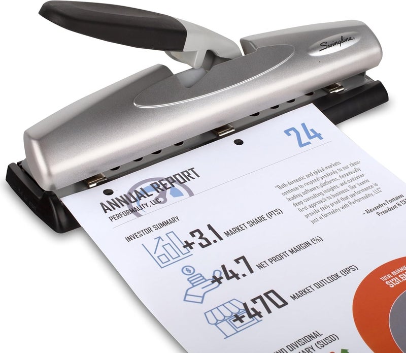 Swing Line Hole Punch, Desktop Hole Puncher, 12 Sheet Punch Capacity, 2-3 Holes, Adjustable, LightTouch, Black/Silver (74026) - Image 5