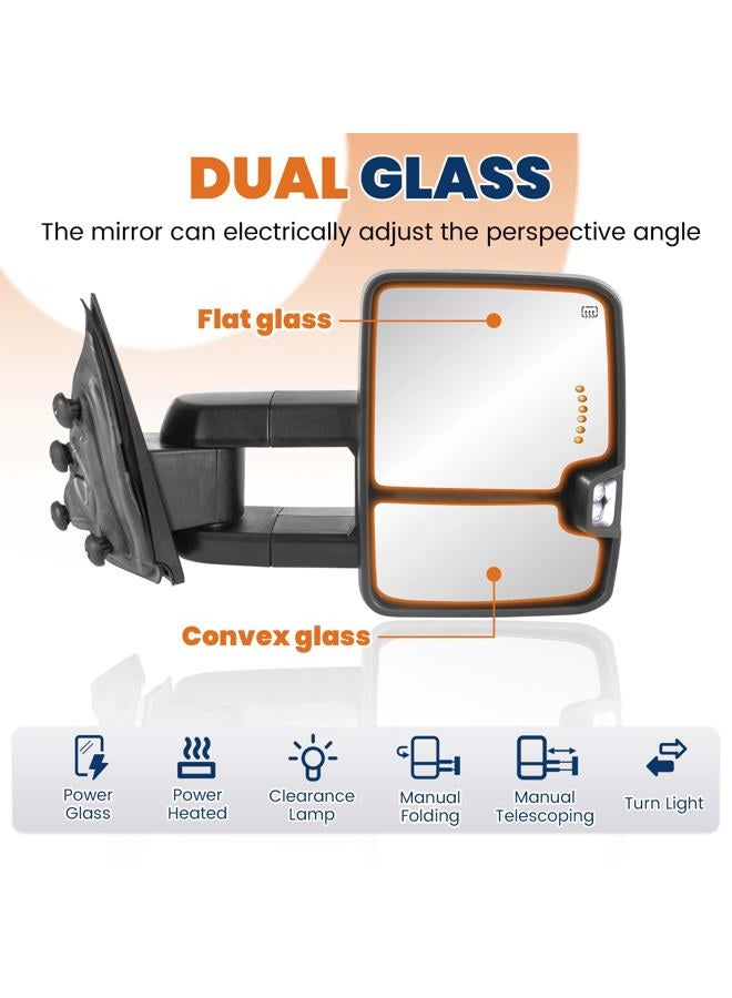 KUIPERAUTO Power Folding Towing Mirrors Power Heated Compatible for 2014-2019 Chevy Silverado 1500 2500 3500 HD/GMC Sierra w/Turn Light,Amber Running light, Extended Pair Set Chrome - Image 2