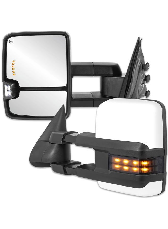KUIPERAUTO Power Folding Towing Mirrors Power Heated Compatible for 2014-2019 Chevy Silverado 1500 2500 3500 HD/GMC Sierra w/Turn Light,Amber Running light, Extended Pair Set Chrome - Image 1