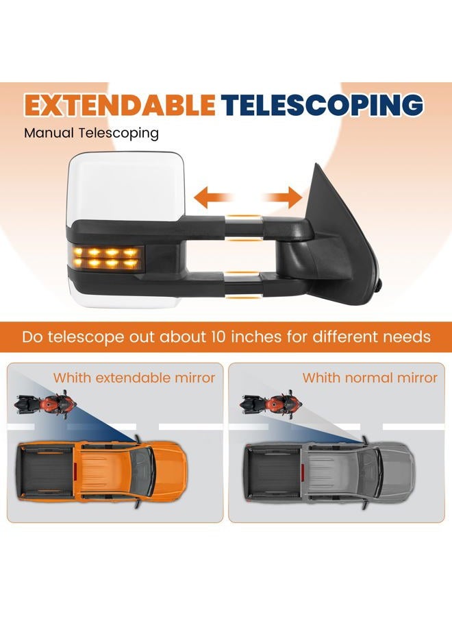 KUIPERAUTO Power Folding Towing Mirrors Power Heated Compatible for 2014-2019 Chevy Silverado 1500 2500 3500 HD/GMC Sierra w/Turn Light,Amber Running light, Extended Pair Set Chrome - Image 4