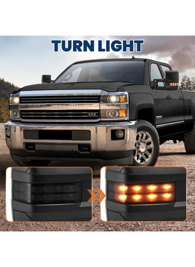 KUIPERAUTO Power Folding Towing Mirrors Power Heated Compatible for 2014-2019 Chevy Silverado 1500 2500 3500 HD/GMC Sierra w/Turn Light,Amber Running light, Extended Pair Set Chrome - Image 5