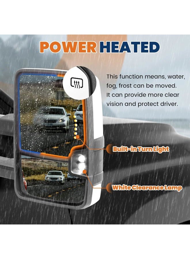 KUIPERAUTO Power Folding Towing Mirrors Power Heated Compatible for 2014-2019 Chevy Silverado 1500 2500 3500 HD/GMC Sierra w/Turn Light,Amber Running light, Extended Pair Set Chrome - Image 3
