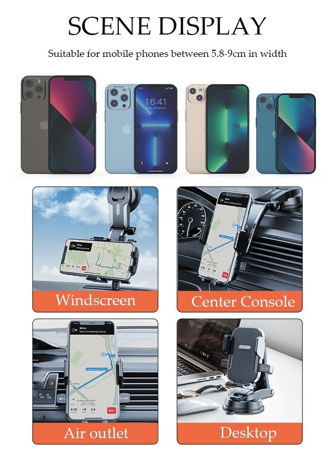 DUNISO Universal Phone Holder for Car Powerful Suction Hands-Free Cell Phone Mount Car Phone Holder for Car Dashboard Windshield Air Vent Compatible for All Smartphones - Image 2