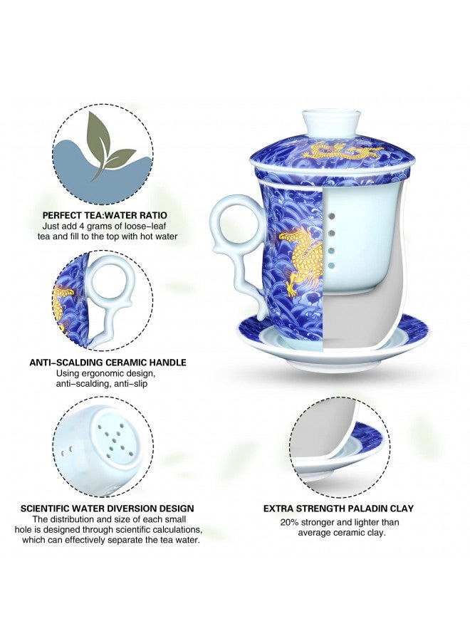 YURROAD YURROAD Tea Cup with Infuser Lid and Saucer Sets - Jingdezhen Ceramics Mug Chinese Porcelain Teacup Loose Leaf Tea Brewing System for Home Office Personal Portable Mug TC400 - Blue, 13.5oz / 400ml  - Image 5