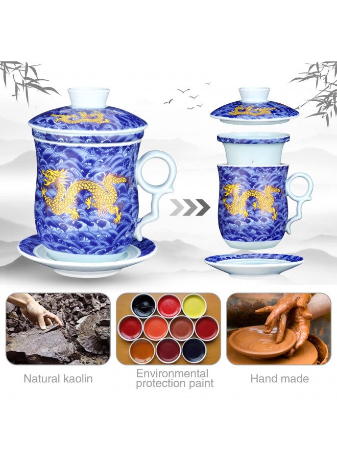 YURROAD YURROAD Tea Cup with Infuser Lid and Saucer Sets - Jingdezhen Ceramics Mug Chinese Porcelain Teacup Loose Leaf Tea Brewing System for Home Office Personal Portable Mug TC400 - Blue, 13.5oz / 400ml  - Image 3